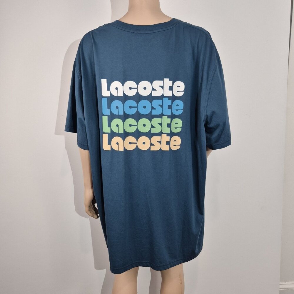 Lacoste Men's Crew Neck Cotton T-shirt Size 4XLB Logo Print Blue (31) - Picture 3 of 11